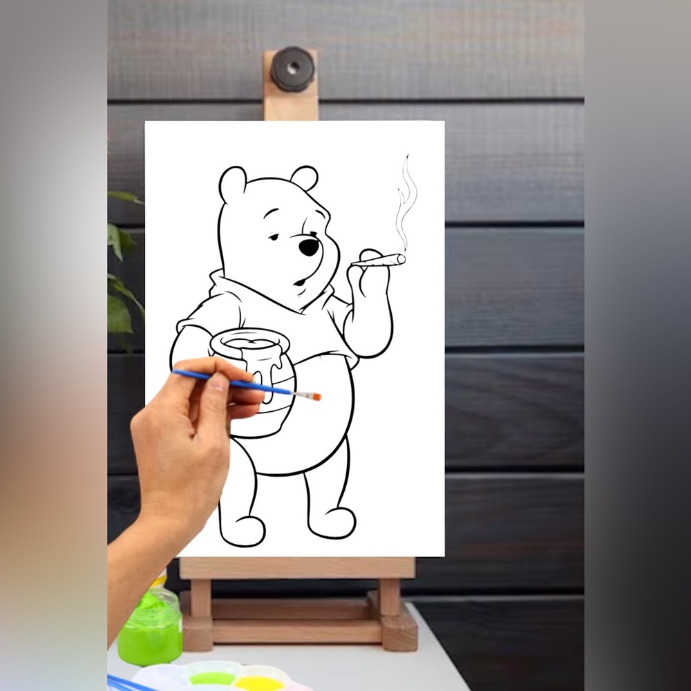 Adult Winnie Puff and Paint Canvas, Paint Your Own 420 Canvas, Cartoon Decor